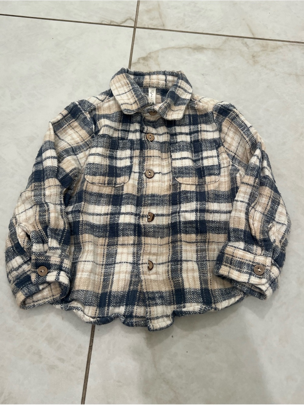 Rylee + Cru Tan Plaid Flannel Shirt Size 18-24 Months